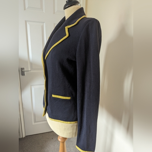 Laura Ashley Navy Mustard Blazer 100% Cotton Size 12 - Picture 3 of 11